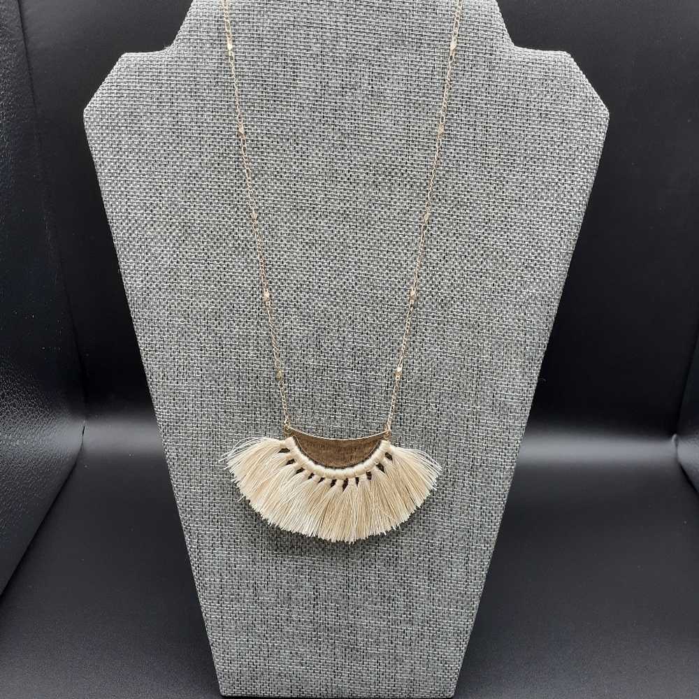 Ivory & Gold Tone Tassel Arc Statement Necklace NWOT